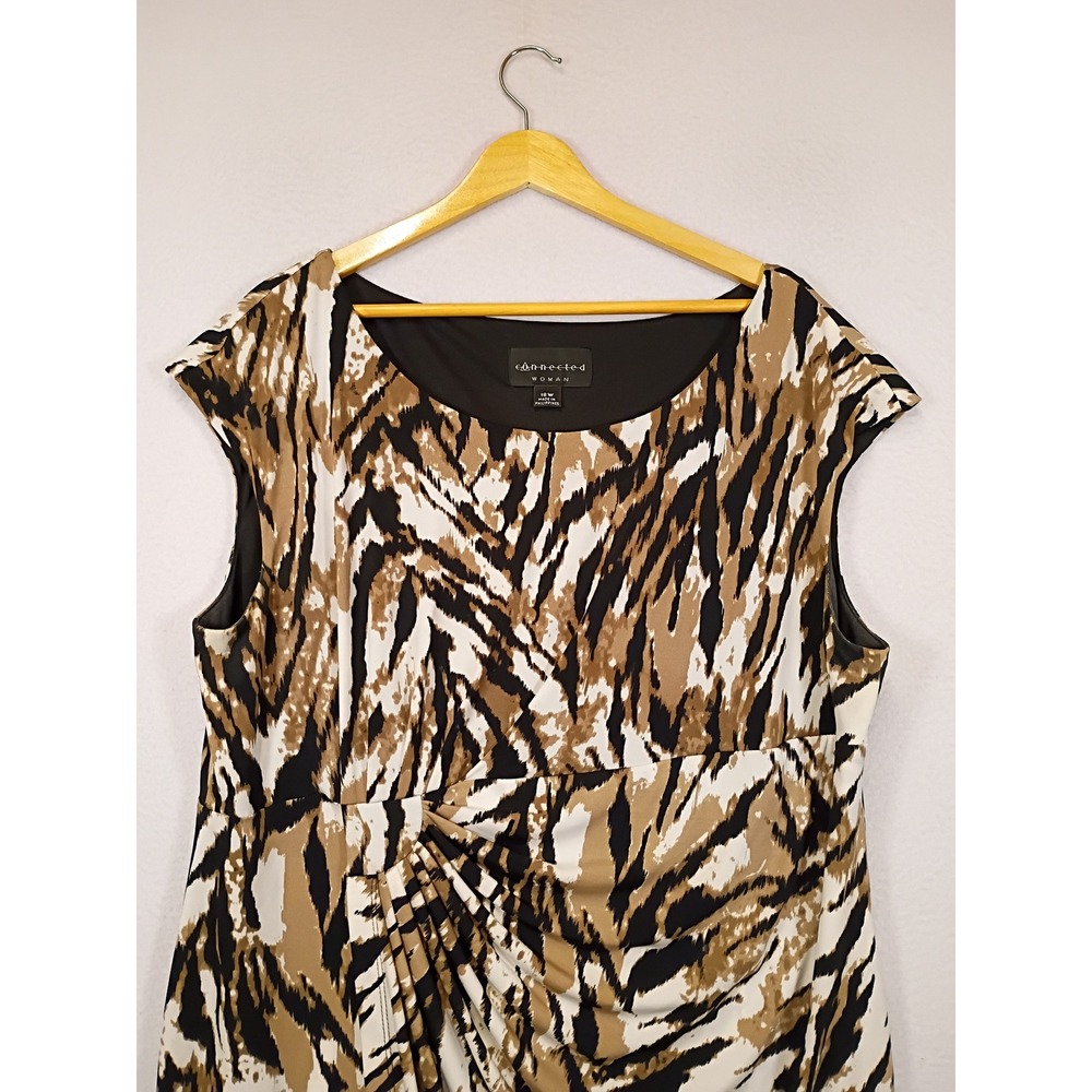 Safari Chic Connected Woman 18W Brown Animal Print Ruched Sheath Dress - Picture 7 of 9